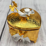 Heart Sugar pot - Golden with Silver Flower Design