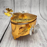 Heart Sugar pot - Golden with Silver Flower Design