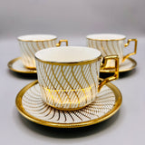 6 Persons Ceramic Tea cup & Saucer Set - Waveform Design