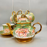 Turkish Style Tea Cup Set - Floral Green & Golden