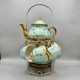 Turkish Style Tea Cup Set - Sea Green & Golden