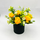 Flowers With Pots - Yellow Garden Rose - Black Pot