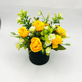 Flowers With Pots - Yellow Garden Rose - Black Pot