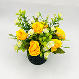 Flowers With Pots - Yellow Garden Rose - Black Pot