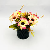 Flowers With Pots - Pink Garden Rose - Black Pot