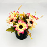 Flowers With Pots - Pink Garden Rose - Black Pot