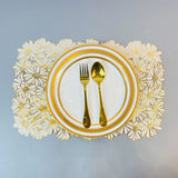 6 pcs Placemats - Golden & White Flower Design