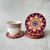 6 pcs Textured Leather Coaster Mats - Red