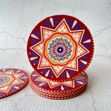 6 pcs Textured Leather Coaster Mats - Red