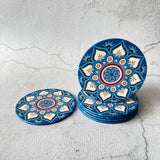 6 pcs Textured Leather Coaster Mats - Blue