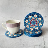 6 pcs Textured Leather Coaster Mats - Blue