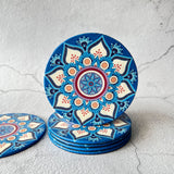 6 pcs Textured Leather Coaster Mats - Blue