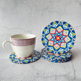 6 pcs Textured Leather Coaster Mats - Blue & White