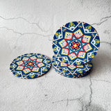 6 pcs Textured Leather Coaster Mats - Blue & White