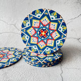 6 pcs Textured Leather Coaster Mats - Blue & White