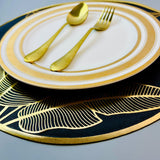 6 pcs Placemats - Golden & Black Leaves Design