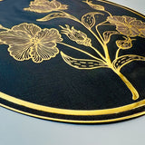 6 pcs Placemats - Golden & Black Flower Branches Design
