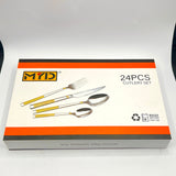 Imported Cutlery 24-Piece Golden Flower Pattern Design - 6 Person