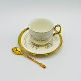 1 pc Bone China Teacup, Saucer & Tea Spoon-D3