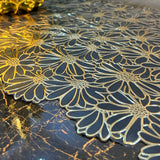 Vinyl Table Runner Classic Black & Golden Color Flower Style