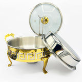 Set of 3 Buffet Serving Dishes with Lid, Stand & Burner-Stainless Steel