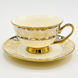 6 Persons Ceramic Tea cup & Saucer Set - Golden Flower Design