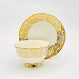 6 Persons Ceramic Tea cup & Saucer Set - Golden Flower Design