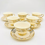 6 Persons Ceramic Tea cup & Saucer Set - Golden Flower Design
