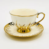 6 Persons Ceramic Tea cup & Saucer Set - Golden Bushes Design