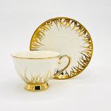 6 Persons Ceramic Tea cup & Saucer Set - Golden Bushes Design