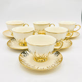 6 Persons Ceramic Tea cup & Saucer Set - Golden Bushes Design
