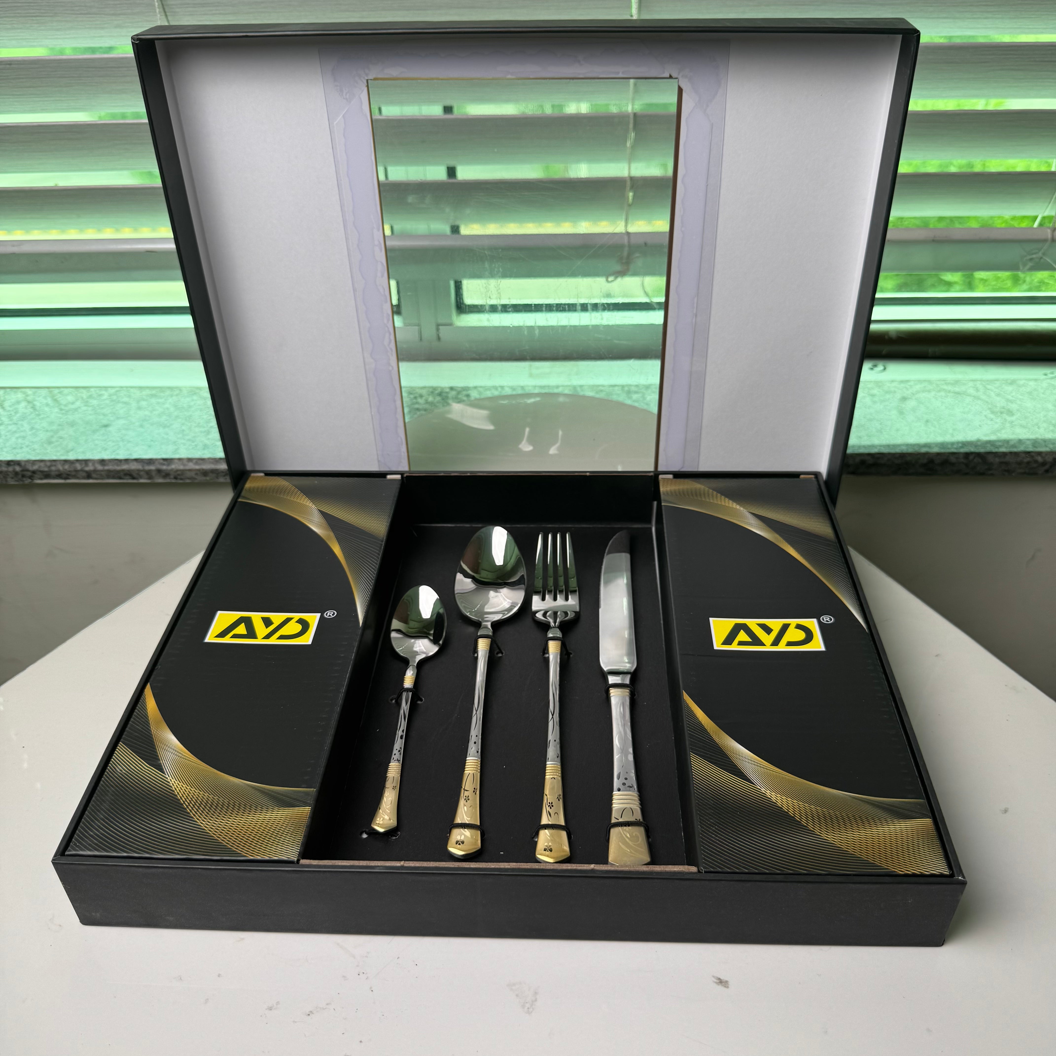 AYD Premium 24-Piece Floral Golden & Silver Cutlery Set - 6 Person