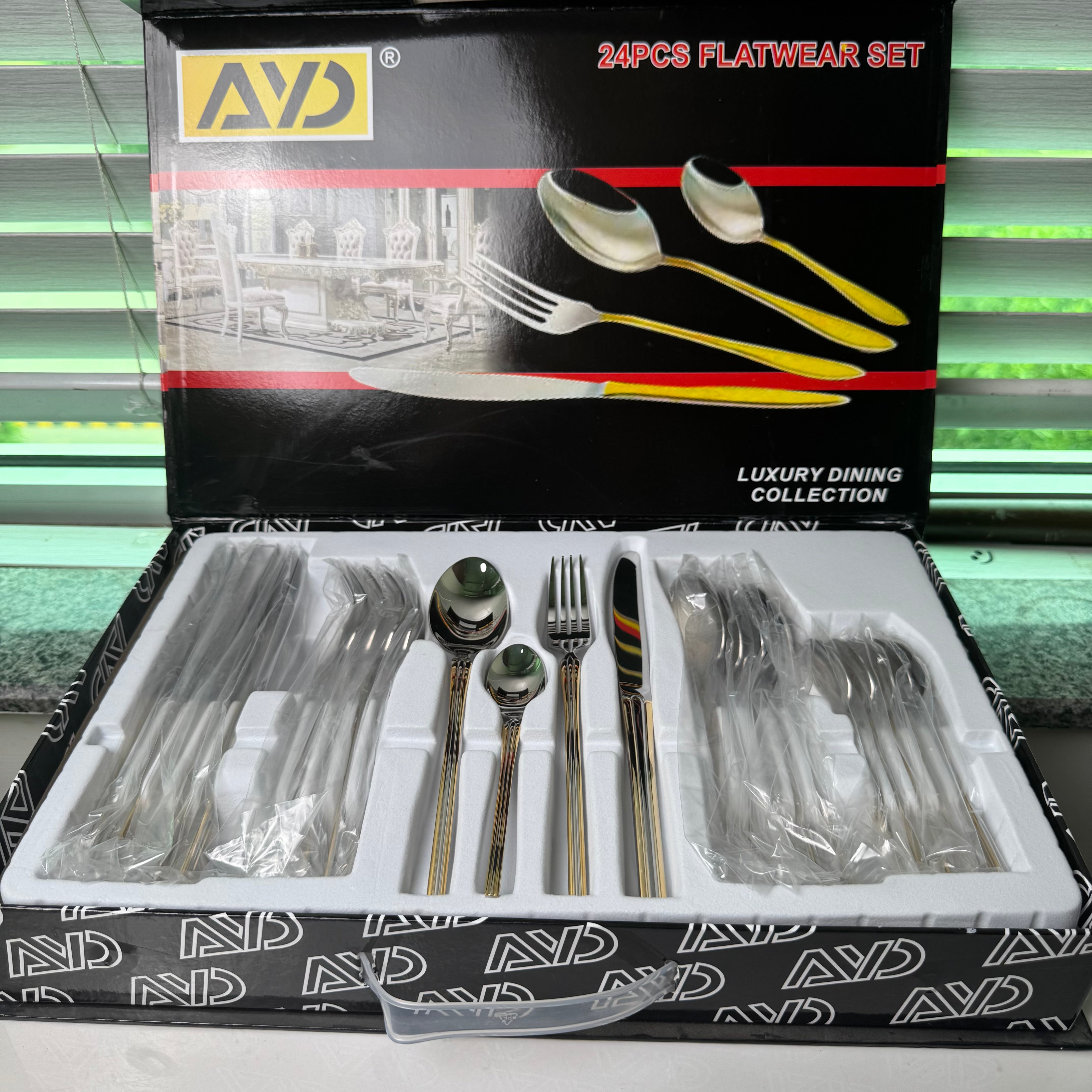 AYD Premium 24-Piece Golden & Silver Cutlery Set - 6 Person