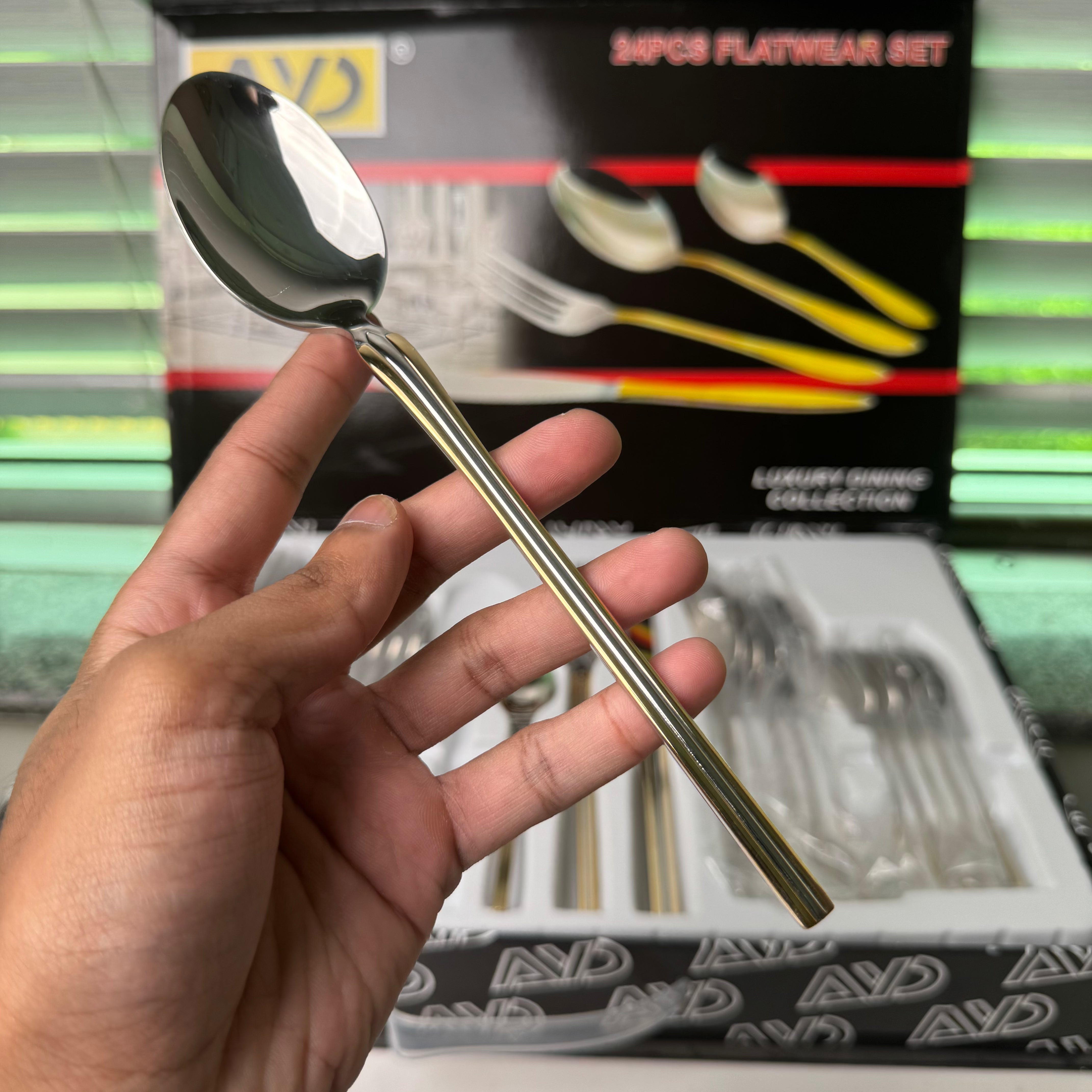AYD Premium 24-Piece Golden & Silver Cutlery Set - 6 Person