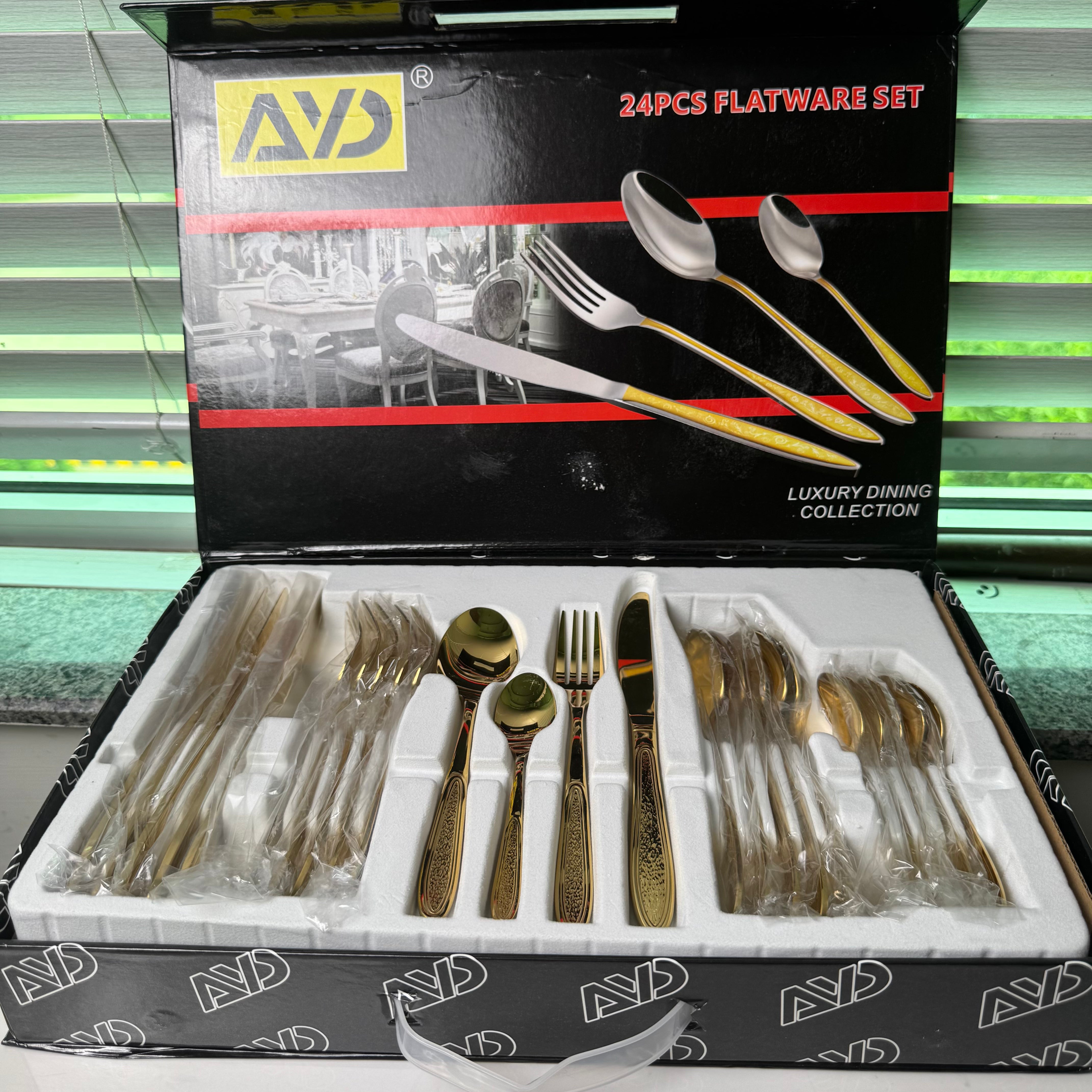 AYD Premium 24-Piece Golden Cutlery Set - 6 Person