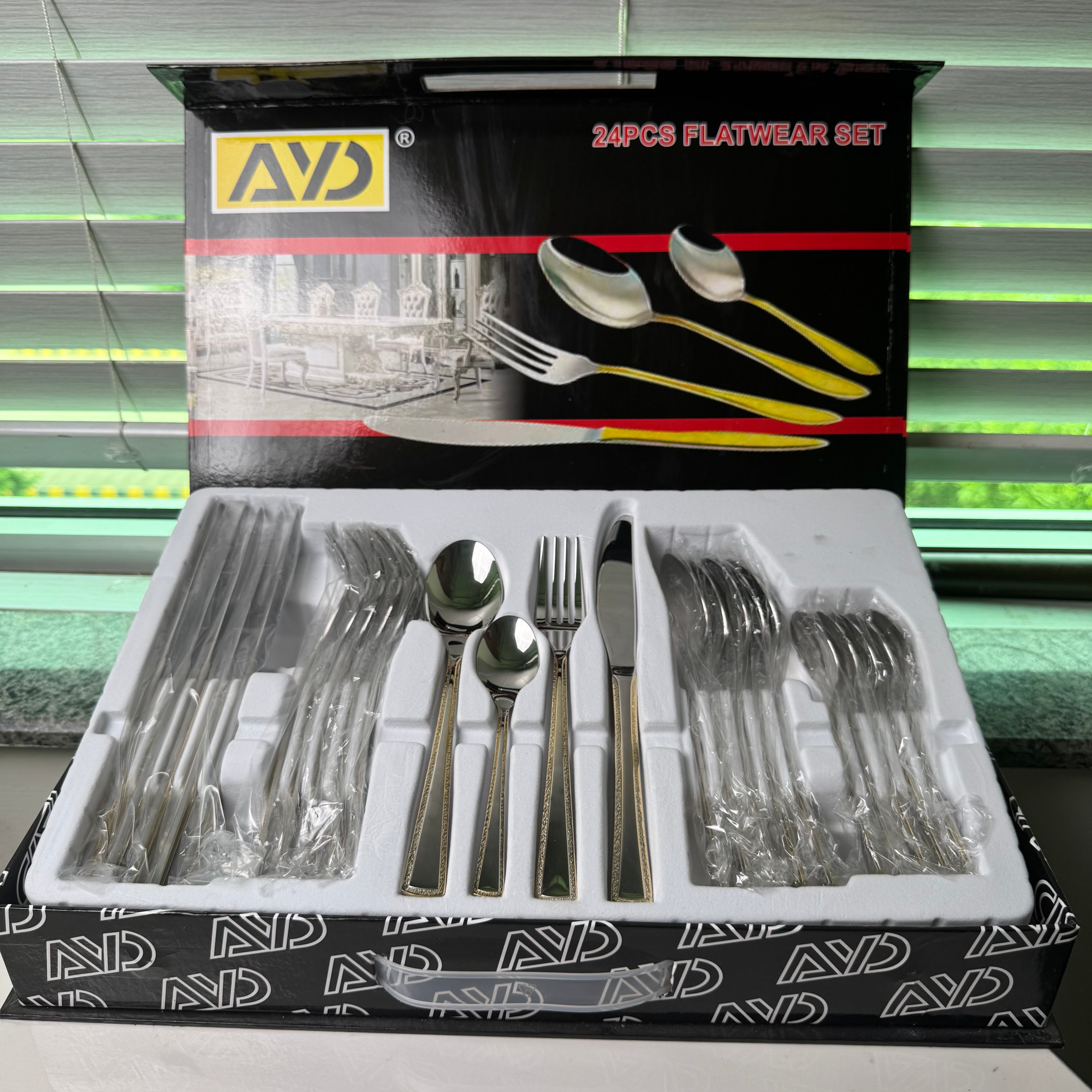 AYD Premium 24-Piece Silver & Golden Cutlery Set - 6 Person