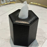 Premium Round Leather Tissue Box - Black