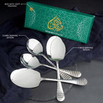 Rice & Curry Serving Spoons Set Silver Diamond Pattern Qareenay Manzil® Branded with 5 Year Warranty