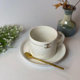 CHANEL Design Premium Tea Cup with Saucer and Golden Spoon - White