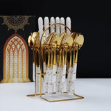 White Marbline Golden Cutlery Set 25 Pcs