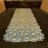 Vinyl Table Runner Classic Black & Golden Color Flower Style