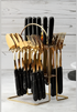 Black Marbline Golden Cutlery Set 25 Pcs