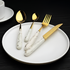 White Marbline Golden Cutlery Set 25 Pcs