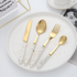 White Marbline Golden Cutlery Set 25 Pcs