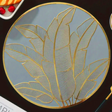 6 pcs Placemats - Golden & Grey Leaves Design