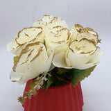 Flowers With Pots - Glittery White Rose - Brick Red Pot