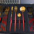 35 Gram Quality Cutlery for 6 People - 24 Piece Set - Gold & Red