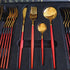 35 Gram Quality Cutlery for 6 People - 24 Piece Set - Gold & Red