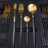 35 Grams Quality Cutlery for 6 People - 24 Piece Set - Gold & Black