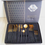 80 Gram Heavy Quality Cutlery for 6 People - 24 Piece Set - Black & Golden